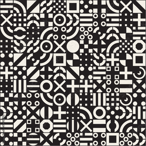 Vector Seamless White Geometric Primitive Square Blocks Grid Pattern on Black Background