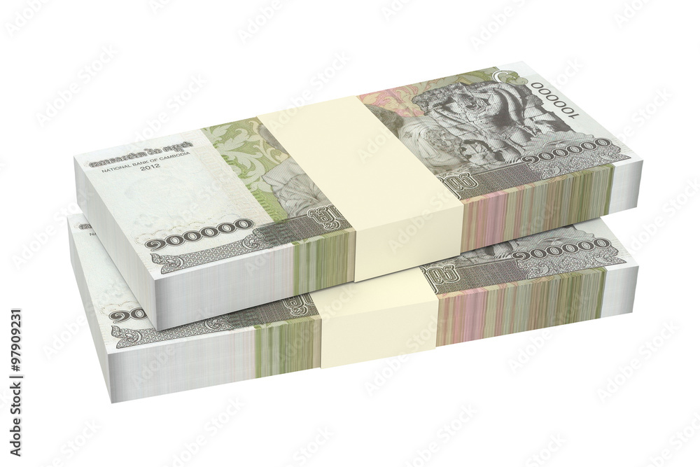 Cambodia riels bills isolated on white background. Computer generated 3D photo rendering.
