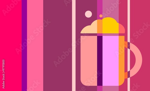 Glass of beer silhouette on striped backdrop