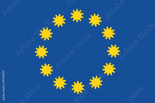 European Union flag with gears instead stars