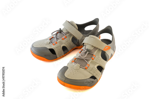 Pair Of Used Sport Sandals Over White Background