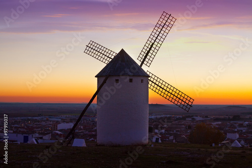 windmill in Campo de Criptana in sunrise time