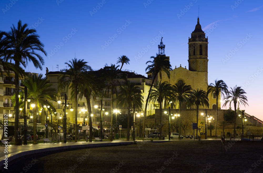Early morning view of  church. Sitges