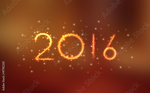 happy new year 2016 glitter pattern on summer orange background (vector)