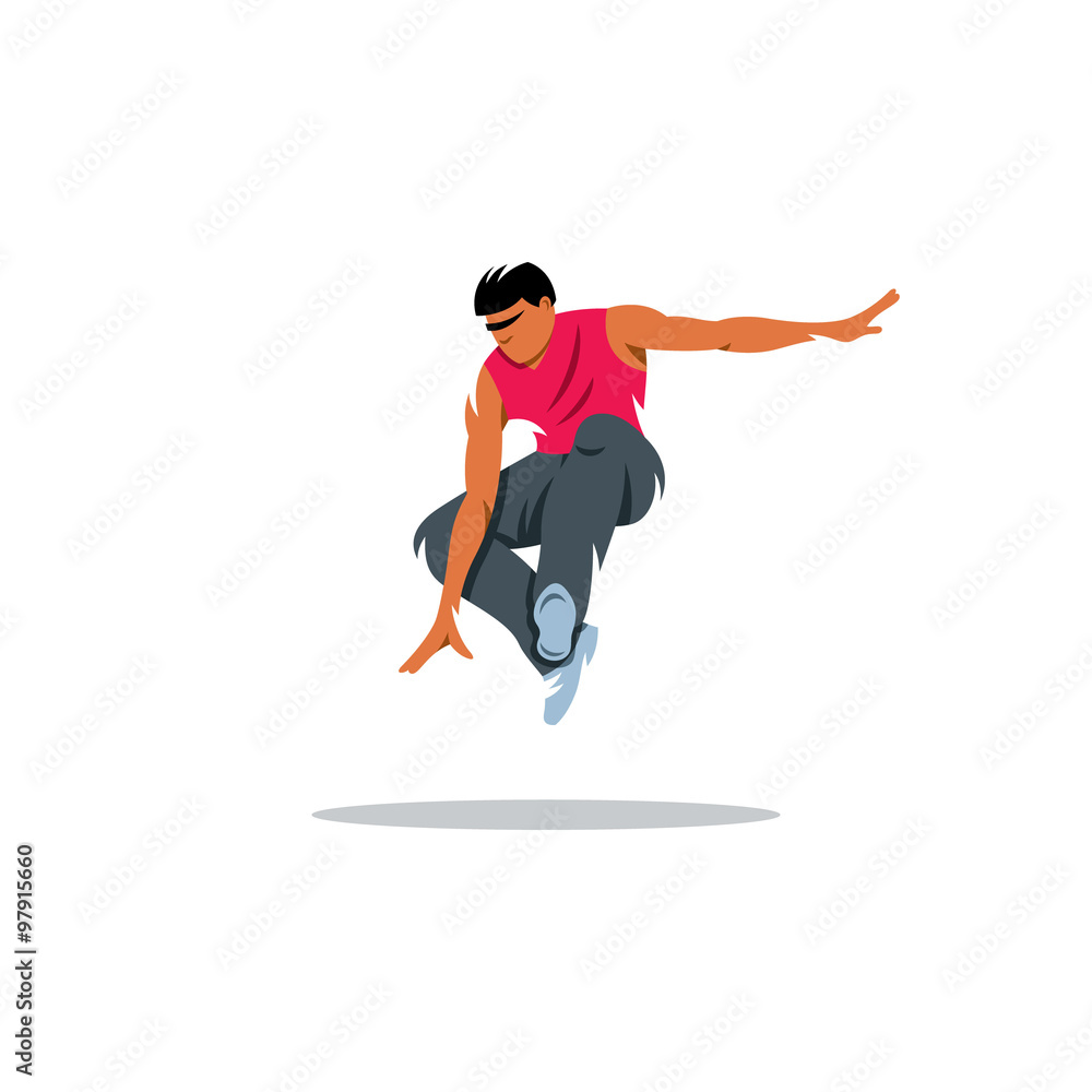 Fototapeta premium Parkour athlete jumping. Vector Illustration.