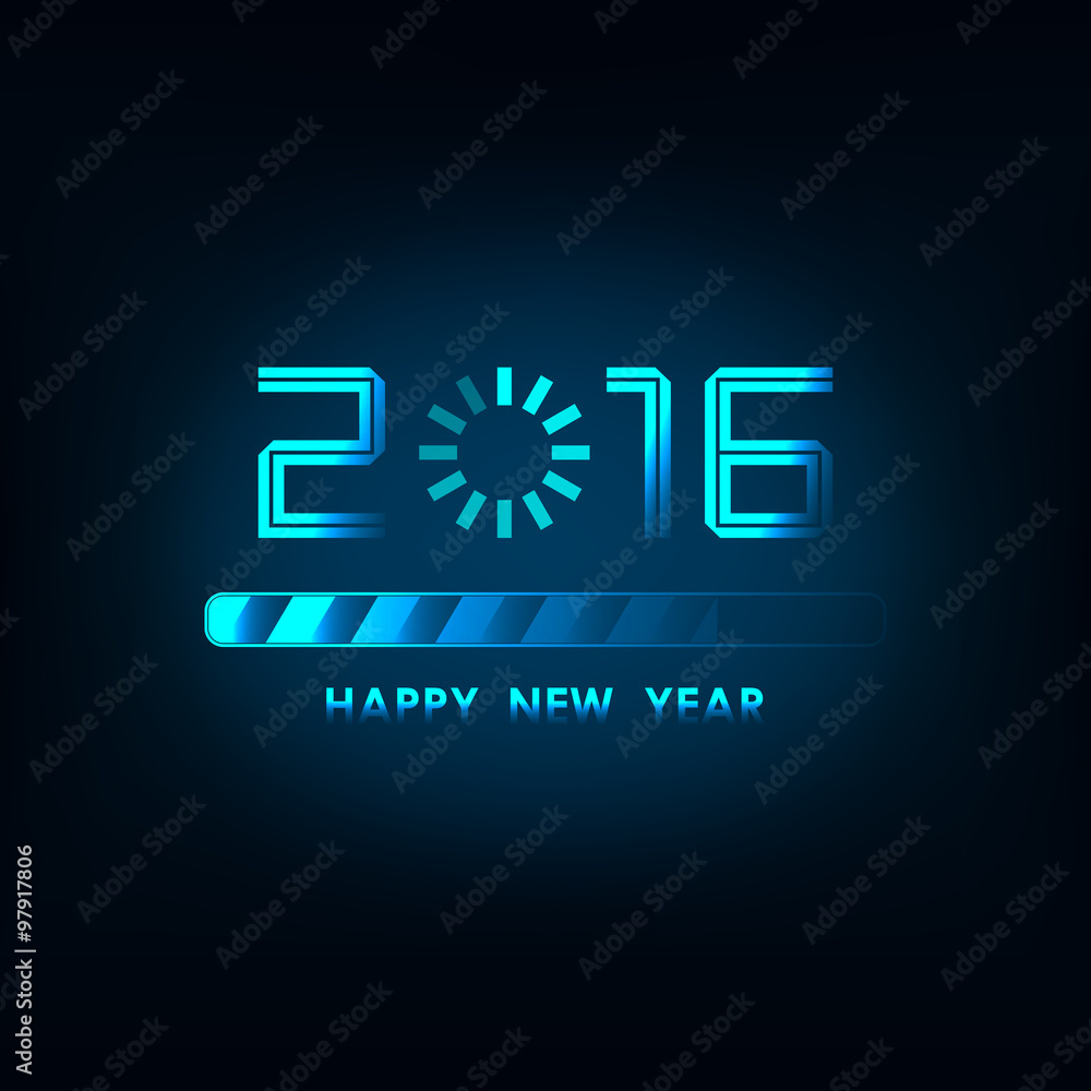 Happy New Year 2016 with loading icon on blue background (vector) Happy New Year 2016 with loading icon on blue background (vector)