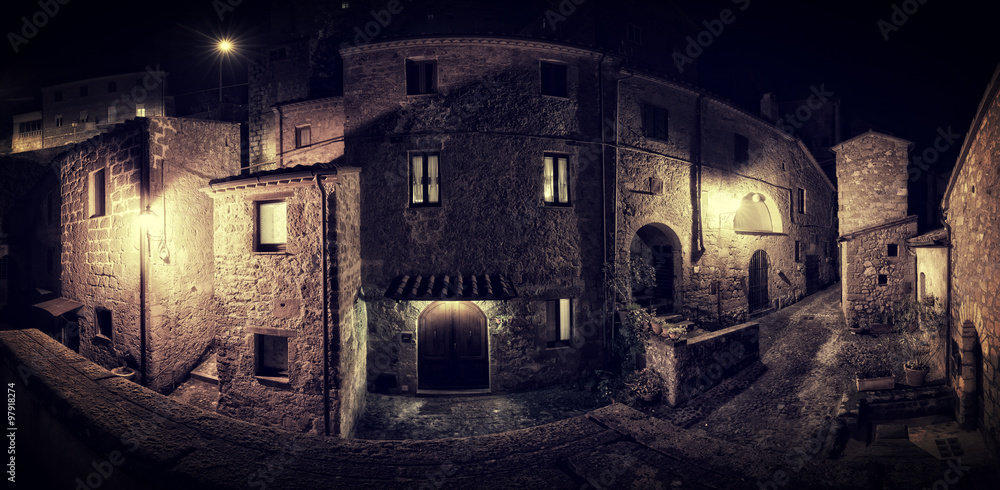 Old Medieval town street at night