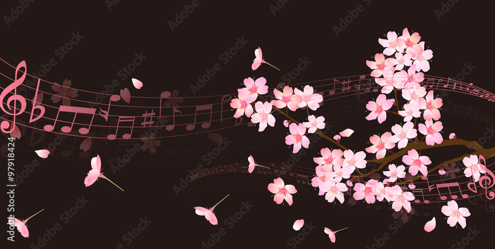 Obraz premium 桜 春 音符 背景