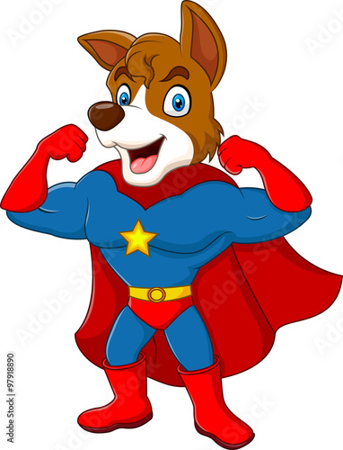 Cartoon superhero dog posing isolated on white background