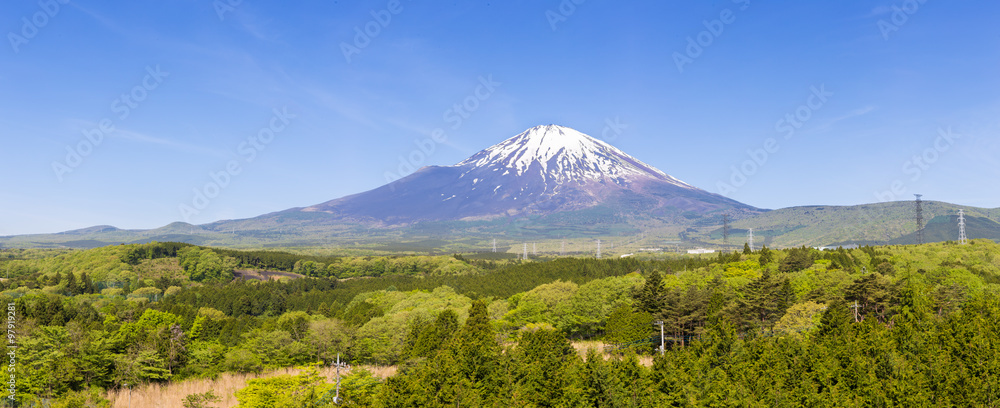 Panoramic of fuji mountain with blue sky background
