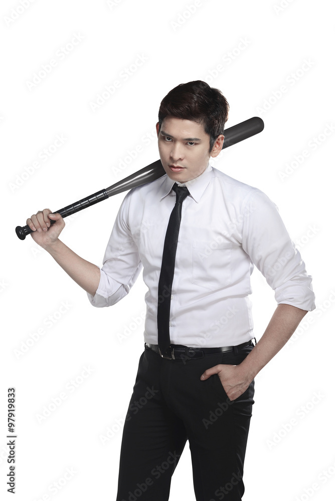 Young business man holding baseball bat Young business man holding baseball bat