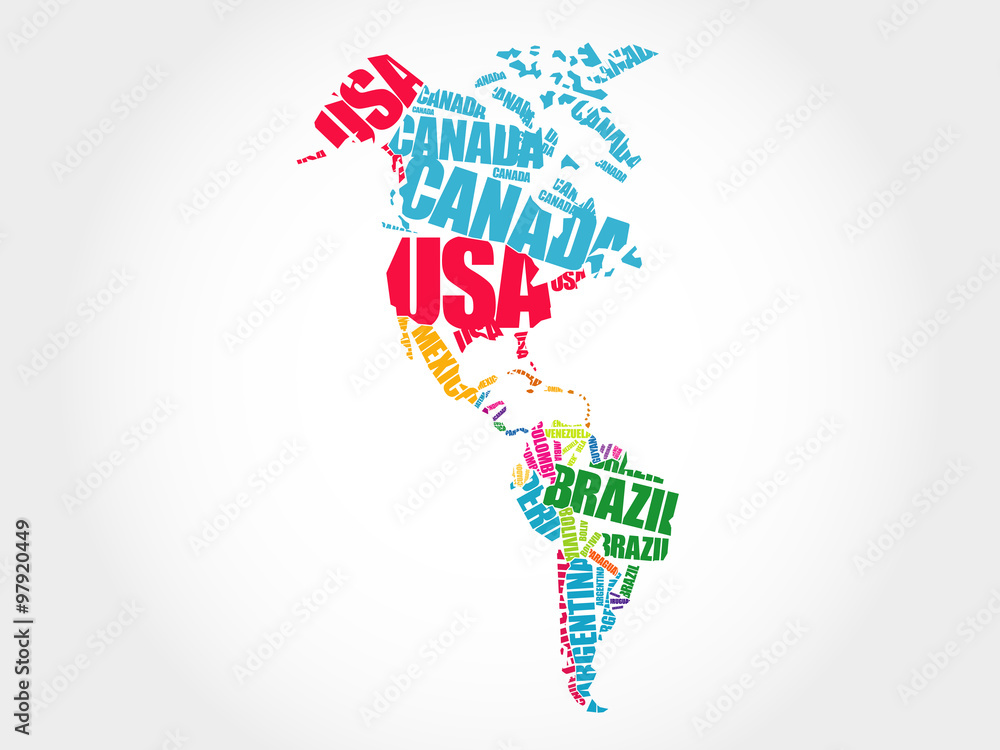 America Map in Typography word cloud concept America Map in Typography word cloud concept