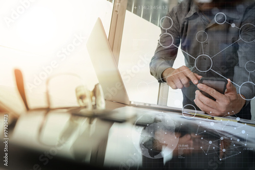 businessman hand working with new modern computer and smart phon