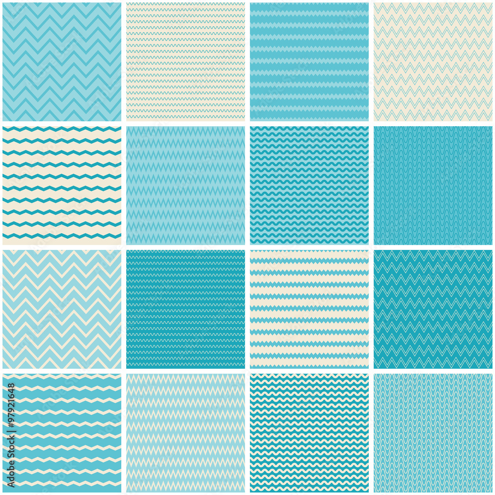 Set of sixteen seamless vector backgrounds with abstract geometric pattern