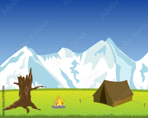 Tourist tent in mountain