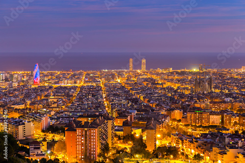 Barcelona skyline in the afternoon at Blue Hour