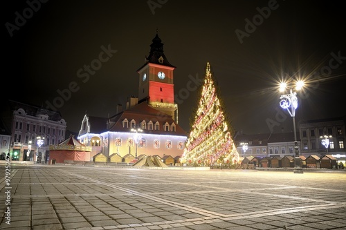 Brasov center in Christmas Holidays days, Romania photo