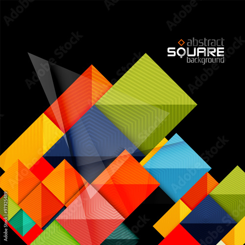 Glossy color squares on black. Geometric abstract background