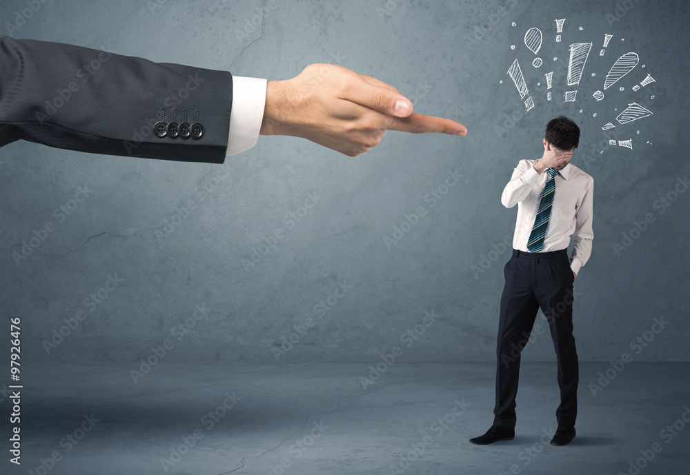 Boss hand firing guilty businessman Boss hand firing guilty businessman