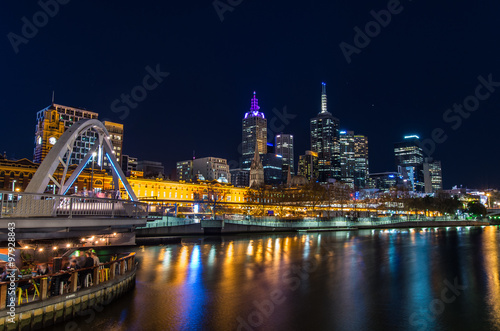 Melbourne, Australia skyline at night with the Yarra River