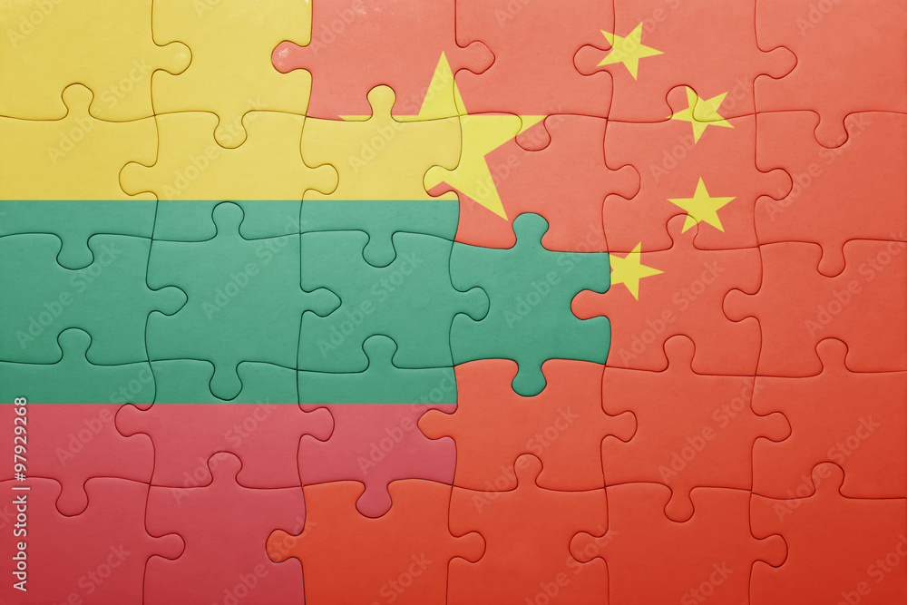 puzzle with the national flag of lithuania and china puzzle with the national flag of lithuania and china