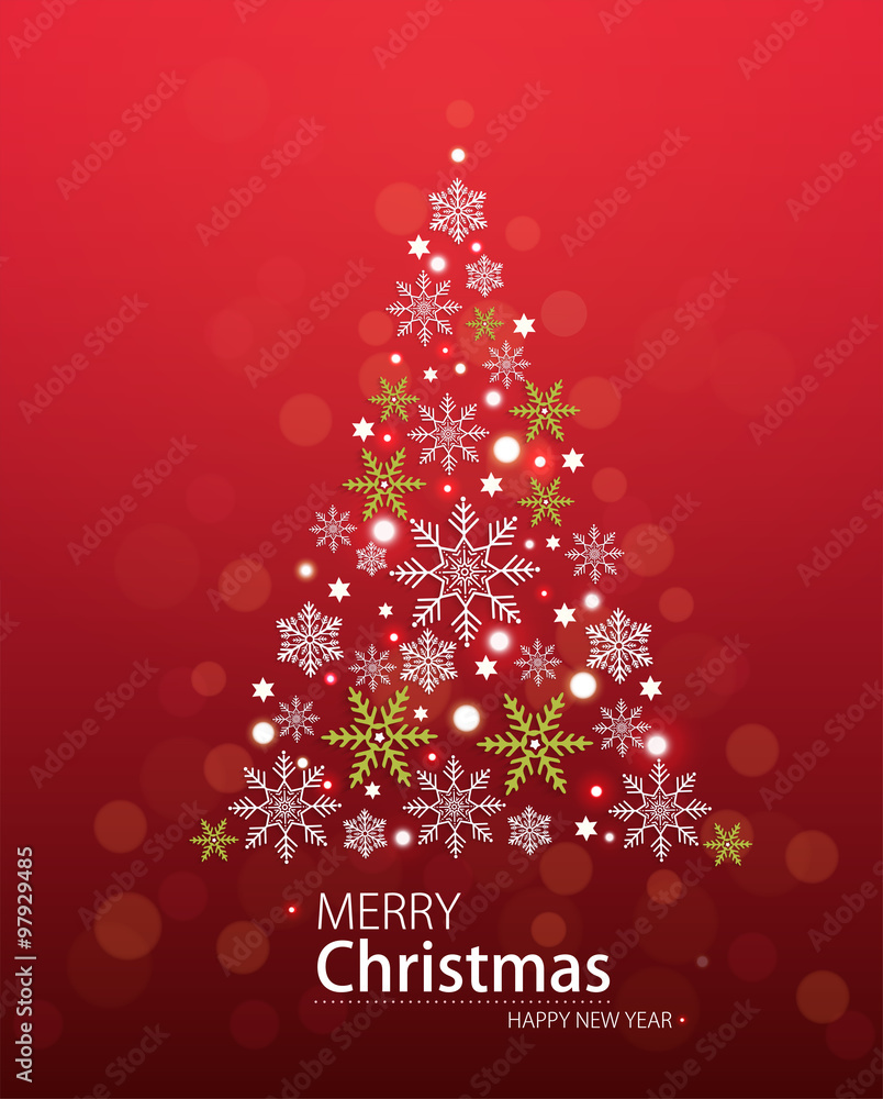 Red defocused background with Christmas tree in the form of star Red defocused background with Christmas tree in the form of star