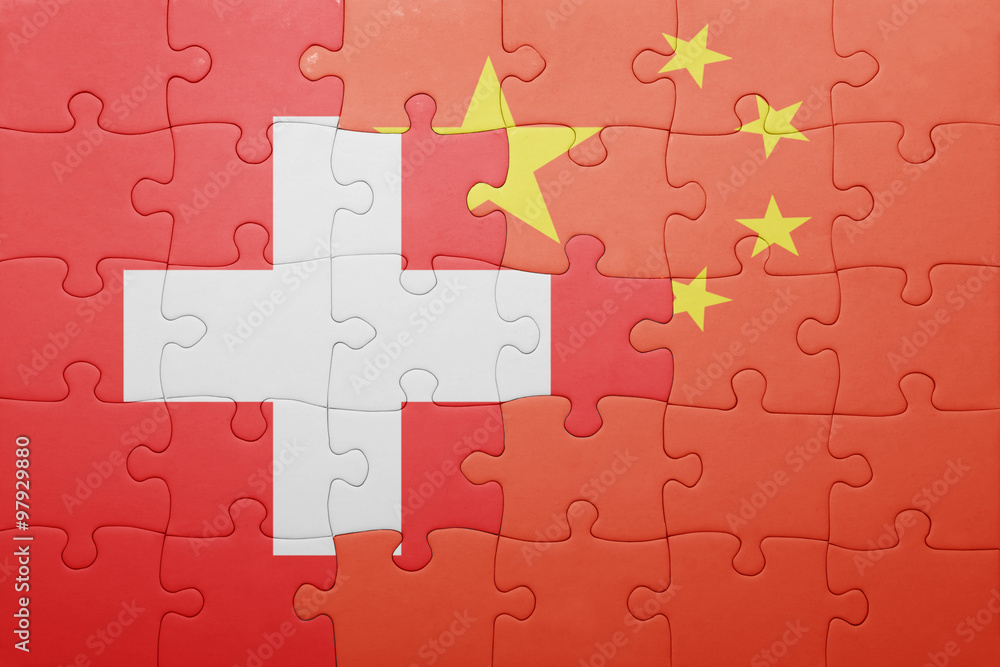 puzzle with the national flag of switzerland and china puzzle with the national flag of switzerland and china