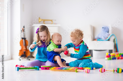 Music for kids, children with instruments