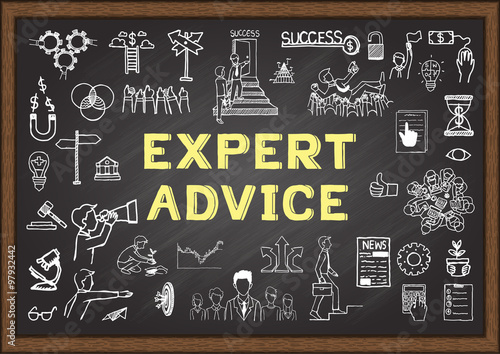 Doodle about expert advice on chalkboard