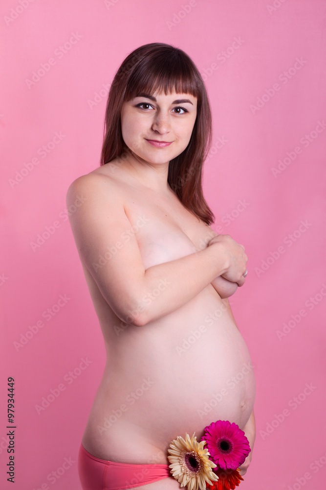 Cute Pregnant Girls Naked - Cute pregnant nude woman girl with fllowers Stock Photo | Adobe Stock