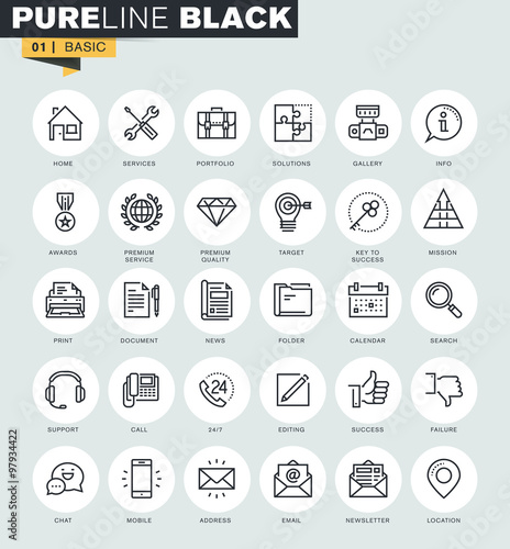 Set of thin line web icons for communication, information, service and office. Premium quality icons for website, mobile website and app design.