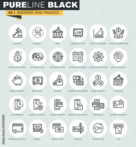 Set of thin line web icons of banking and finance. Premium quality icons for website  mobile website and app design.