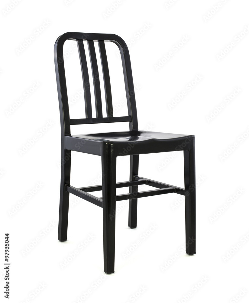 Black Metal Chair Three Quarter View on White Background Black Metal Chair Three Quarter View on White Background