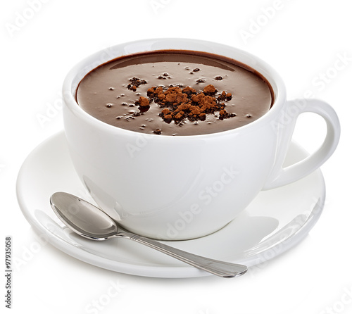 Hot chocolate close-up isolated on a white background.