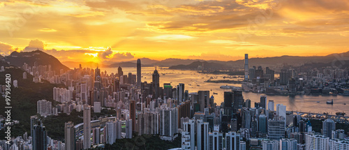 Canvas Print sunset in hong kong city