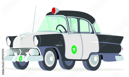 Caricatura Ford Mainline Towny Sedan 1955 policía nacional Colombia vista frontal y lateral