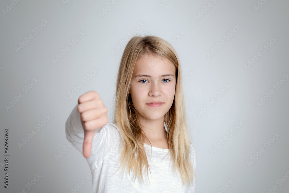 girl with thumb down
