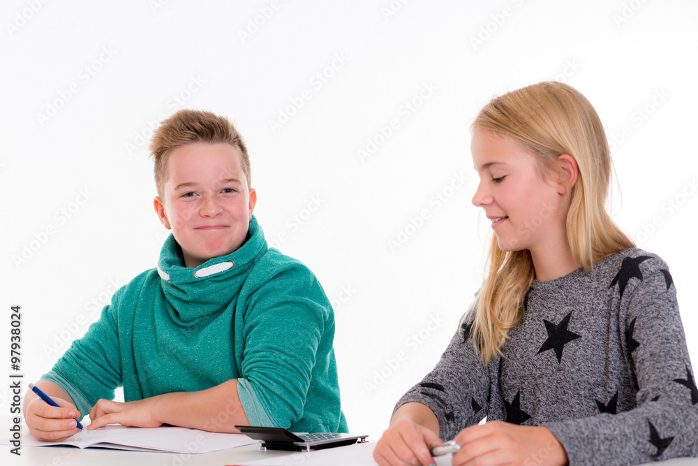 girl and boy together in the classroom girl and boy together in the classroom