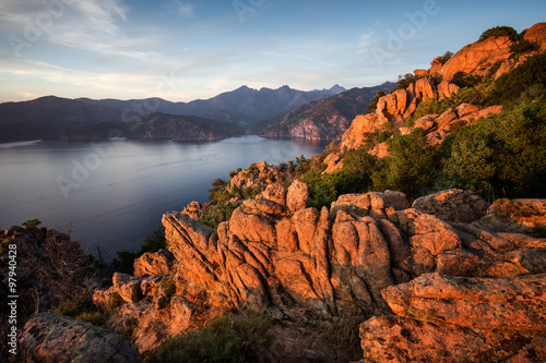 Les calanches de Piana, Corsica, France, at sunset