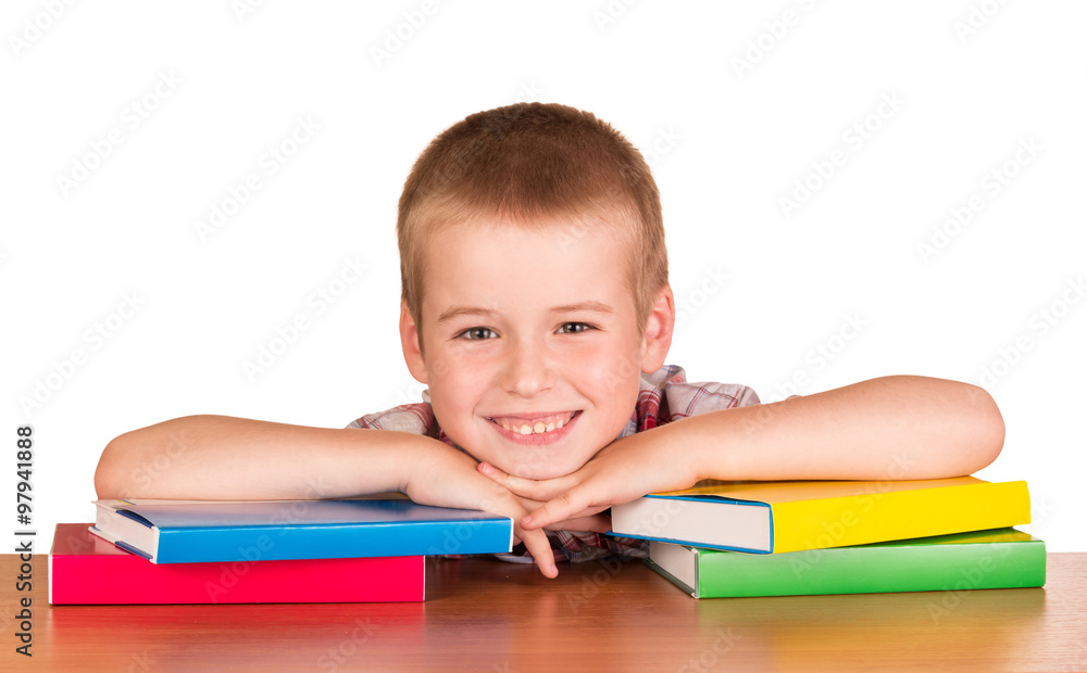 The student with textbooks isolated on white The student with textbooks isolated on white