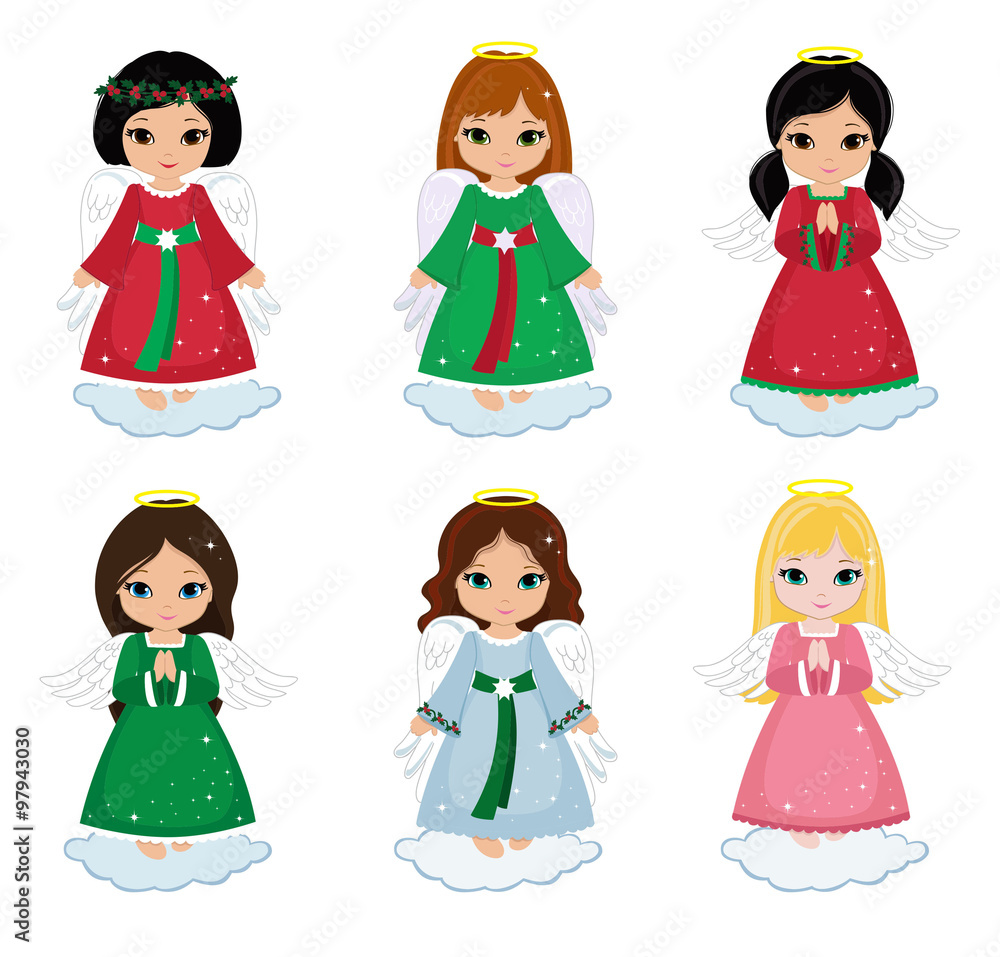 Collection of christmas angels isolated on white background . Vector illustration. Collection of christmas angels isolated on white background . Vector illustration.