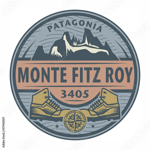 Stamp or emblem with text Monte Fitz Roy, Patagonia