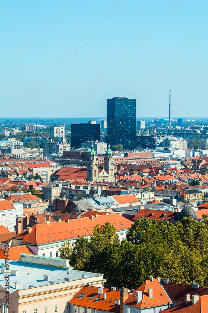  Aerial view of Zagreb center and modern business towers, urban skyline 