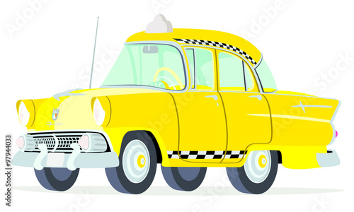 Caricatura Ford Mainline Town Sedan 1955 taxi Nueva York vista frontal y lateral