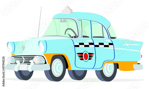 Caricatura Ford Mainline Town Sedan 1955 taxi Toronto vista frontal y lateral