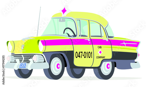 Caricatura Ford Mainline Town Sedan 1955 taxi Washington vista frontal y lateral