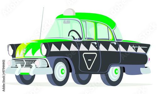 Caricatura Ford Mainline Town Sedan 1955 taxi México D.F. vista frontal y lateral