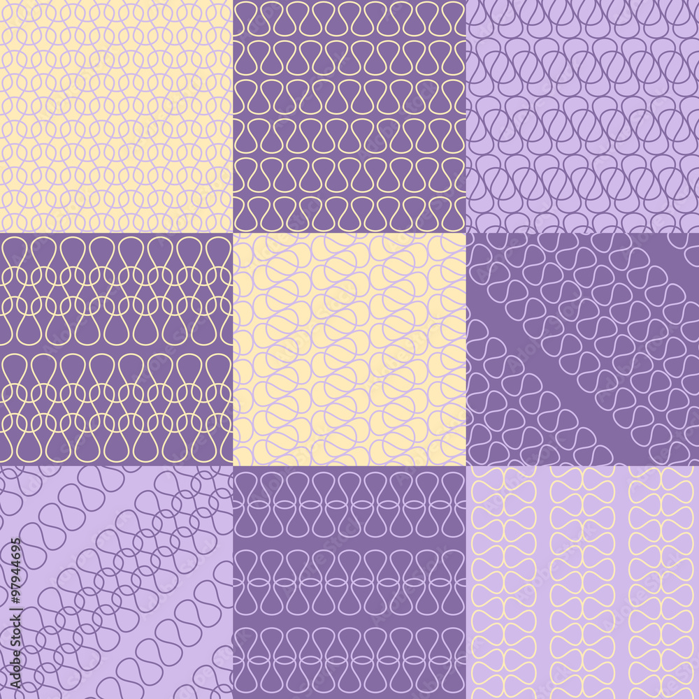 Patterns set of twist lines style, violet colors Patterns set of twist lines style, violet colors