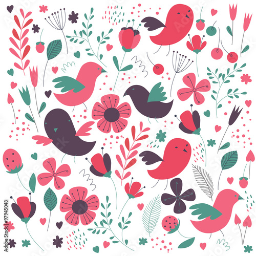 Ornate flower and birds pattern.