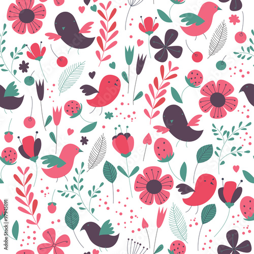 Ornate flower and birds pattern.